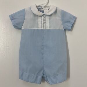 Vintage Alexis Blue & White Short Sleeve Jon Jon Romper Baby Boy Size 6 Months